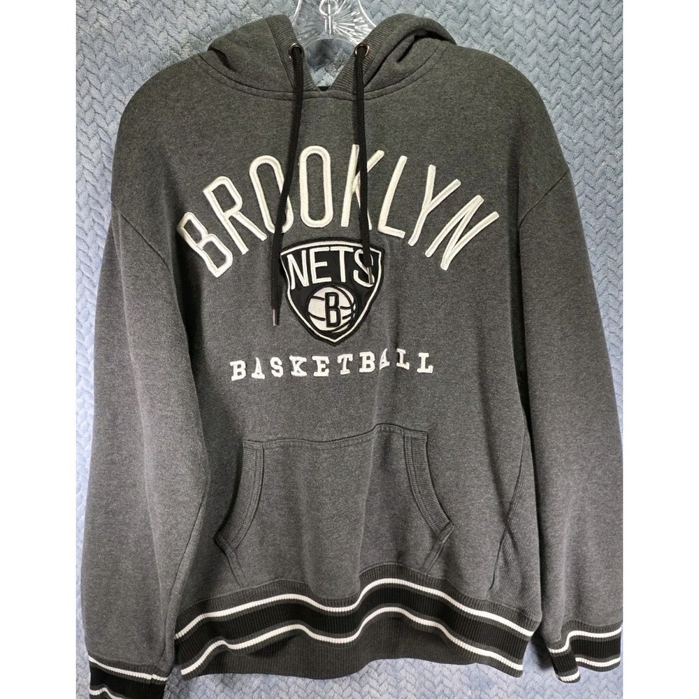 UNK Brooklyn Nets Embroidered Hooded Sweater Mens Size‎ Large Basketball Sports